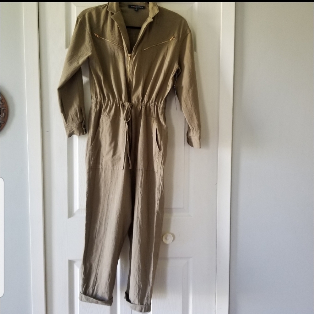 👗100%COTTON KHAKI JUMPSUIT.